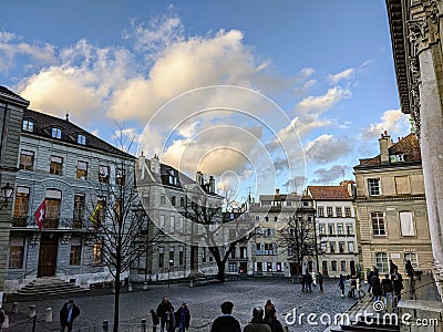 Buildings next to the Cathedral Saint Pierre in Geneve, Switzerland Editorial Stock Photo