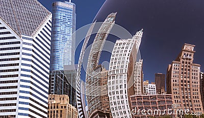 Buildings reflection in a Chicago Cloud Gate Bean Editorial Stock Photo