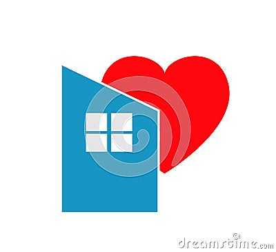 Buildings roof of house Home red heart logo real estate symbol vector. Stock Photo