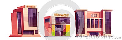 Buildings of school, kindergarten and university Vector Illustration