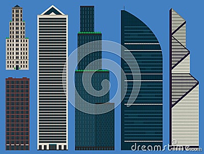 Buildings set with business skyscrapers Vector Illustration