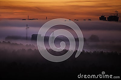 Early foggy morning over the city of Minsk Stock Photo