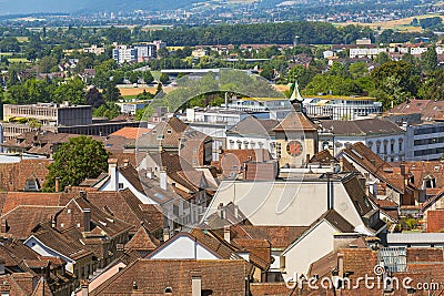 Buildings of the Swiss city of Solothurn - a summertime view from the tower of the famous St. Ursus cathedral Stock Photo