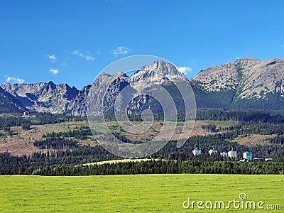 Buildings under High Tatras, Slovakia Stock Photo