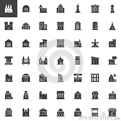 Buildings vector icons set Vector Illustration