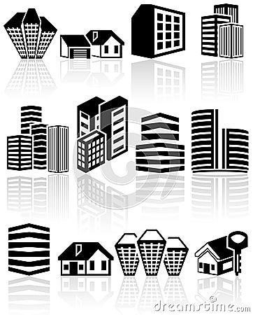 Buildings vector icons set. EPS 10. Vector Illustration