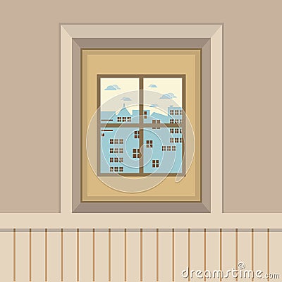 Buildings View Through The Window Vector Illustration