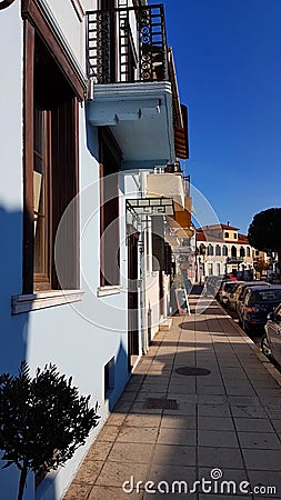 Buildings windows narrow roads in Ioannina city greece Stock Photo