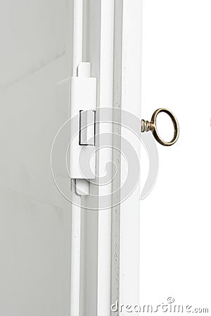 built-in door lock in the closet, wooden furniture Stock Photo