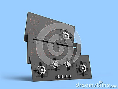 built-in electric and gas cooking surfaces 3d render on blue Stock Photo