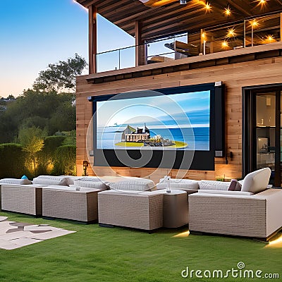 20 A built-in outdoor movie screen and projector for the ultimate outdoor entertainment experience3, Generative AI Stock Photo