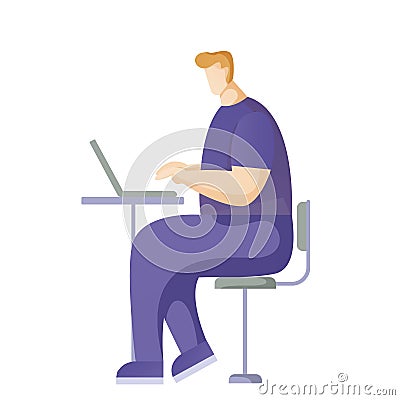 A buisnessman sitting infront of his laptop searching information in computer network. Searching concept Vector Illustration