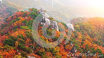 Bukhansan mountains in autumn in Korea. Stock Photo