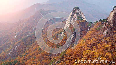 Bukhansan mountains in autumn in Korea. Stock Photo