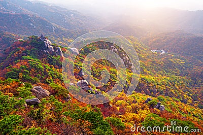 Bukhansan mountains in autumn,Seoul in South Korea Stock Photo