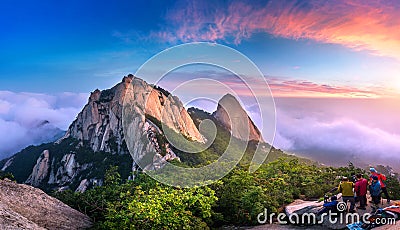 Bukhansan national park at sunrise in morning, Seoul in South Korea Editorial Stock Photo