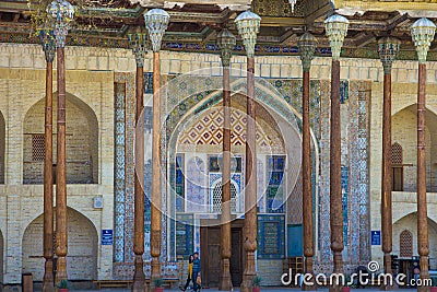 BUKHARA, UZBEKISTAN - March 19, 2015: Bolo Khauz old mosque with Editorial Stock Photo