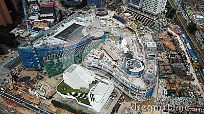 View from above, top down aerial view of a construction site with cranes in Kuala Lumpur, Malaysia Editorial Stock Photo