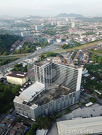 Aerial view abandoned shopping complex Utama Plaza. Editorial Stock Photo