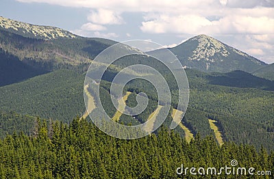 Bukovel ski resort in summer, Carpathians, Ukraine Stock Photo