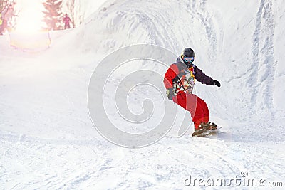 2016-12-17 Bukovel, Ukraine. Snowboarder on the slope Editorial Stock Photo