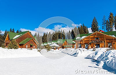 Bukovel winter ski resort in Eastern Europe, Ukraine, Carpathian Stock Photo