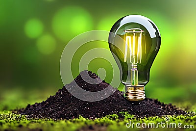 Bulb illuminating green grass, symbolizing green power, environmental protection Stock Photo