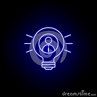 Bulb, businessman, idea icon. Elements of Human resources illustration in neon style icon. Signs and symbols can be used for web, Vector Illustration