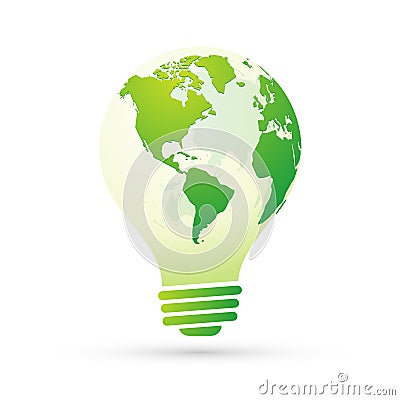 Bulb with globe energy saving concept view of america Vector Illustration