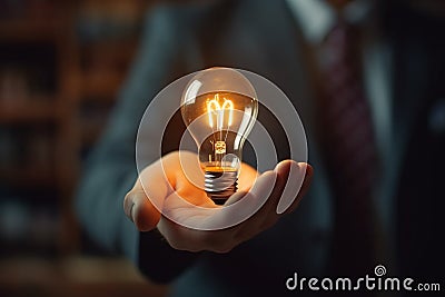 a bulb in hand of businessman, creative concept, light bulb with hand, AI generated Stock Photo