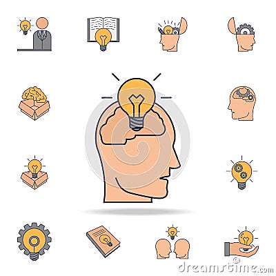 bulb in the human brain fild color icon. Detailed set of color idea icons. Premium graphic design. One of the collection icons for Stock Photo