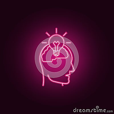bulb in the human brain neon icon. Elements of Idea set. Simple icon for websites, web design, mobile app, info graphics Stock Photo