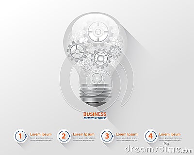 Bulb infographic and business creative concept. gear brocess in light bulb.vector Vector Illustration
