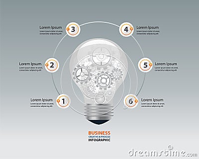 Bulb infographic and business creative concept. gear brocess in light bulb.vector Vector Illustration