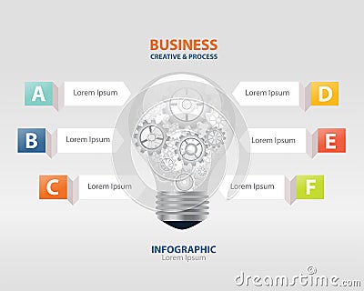 Bulb infographic and business creative concept. gear brocess in light bulb.vector Vector Illustration