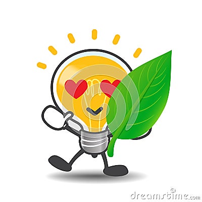 Bulb lamp cartoon showing green leaf eco concept on the Vector Illustration