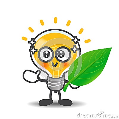 Bulb lamp cartoon showing green leaf eco concept on the Vector Illustration