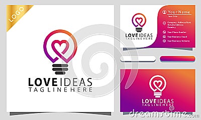 Bulb lamp Love Ideas Colorful logo design inspiraton, business card Vector Illustration