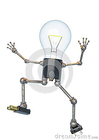 Bulb light character falling in a white bacground Cartoon Illustration