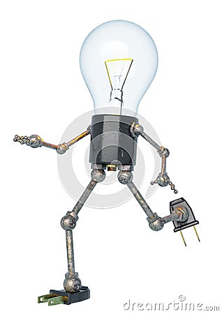 Bulb light character running in a white bacground Cartoon Illustration