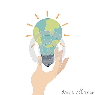 Bulb light with earth planet icon Vector Illustration