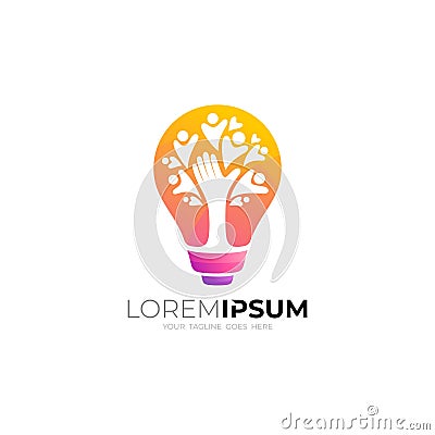 Bulb logo with family care design vector, flat style Vector Illustration