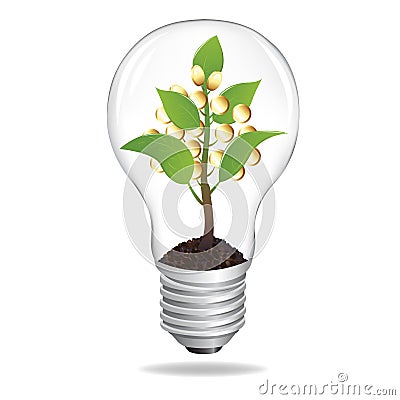 Bulb With Sprout And Coins Vector Illustration
