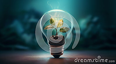 An isolated of bulb with growing trees and lighting Stock Photo