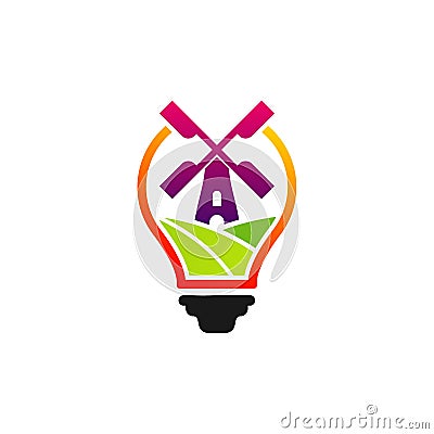 Bulb Windmill logo design vector template. Creative Windmill logo concept Stock Photo