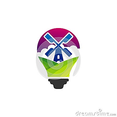 Bulb Windmill logo design vector template. Creative Windmill logo concept Stock Photo