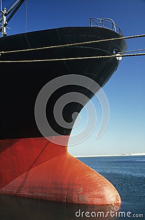 Bulbous bow of stationary ship Stock Photo