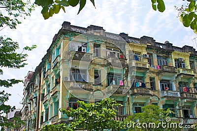 Bulding in colonial style in Yangon, Myanmar Editorial Stock Photo