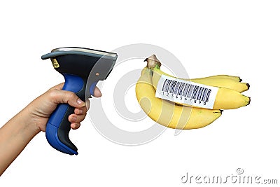 Buletooth barcode scanner and banana Stock Photo