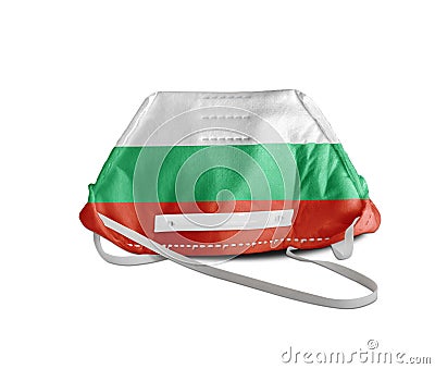 Bulgaria flag on anti pollution mask medical protection Stock Photo